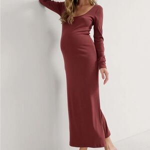 HATCH Ribbed Long Sleeve Maternity Dress - Cinnamon